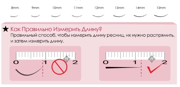 Длина и изгибы наращенных ресниц