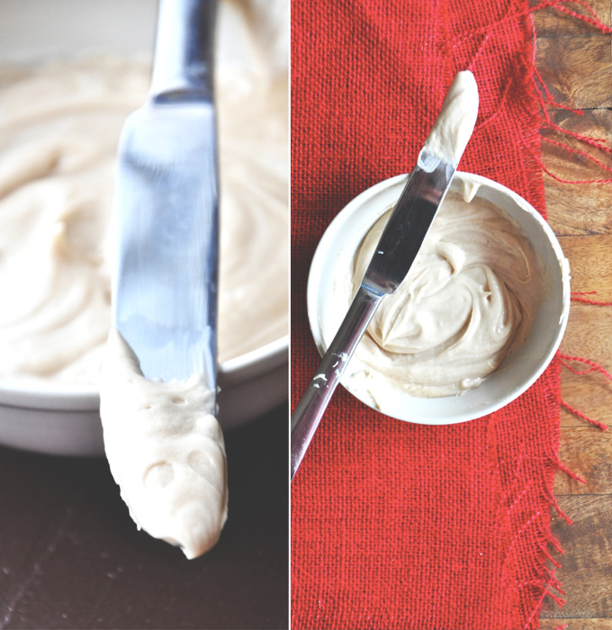 Bowl and knife of frosting for topping our delicious French Toast Sugar Cookies recipe