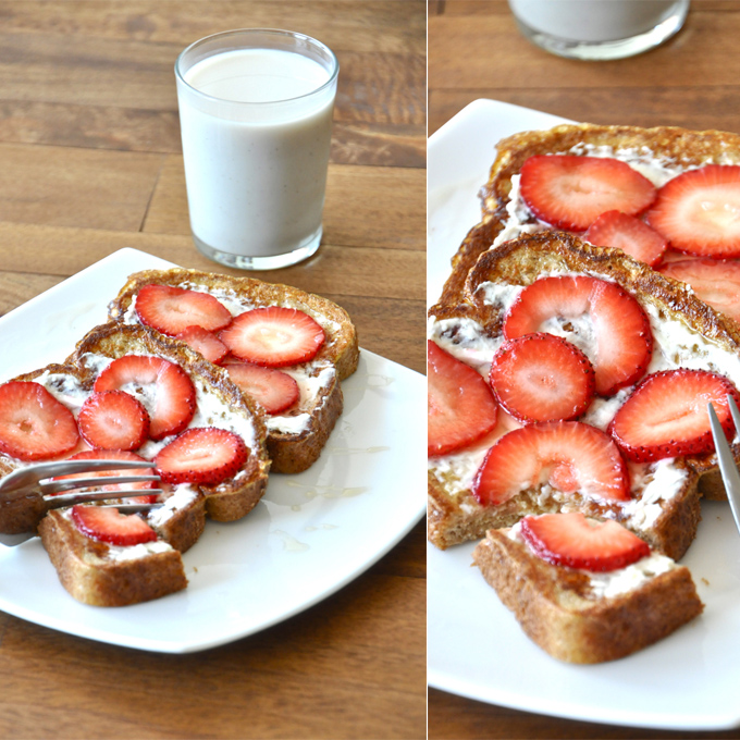 Grabbing a bite of our delicious Strawberry Danish French Toast recipe