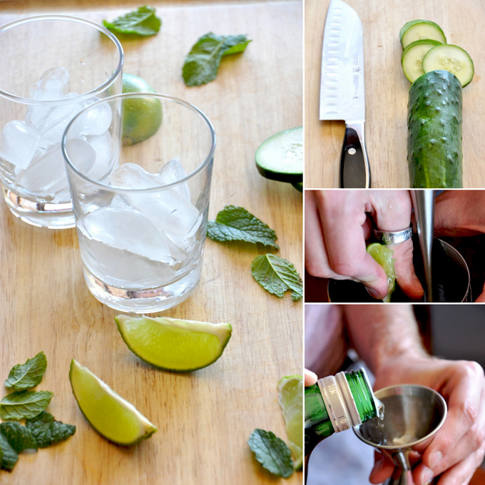 Series of photos showing how to make Cucumber Cooler Cocktails
