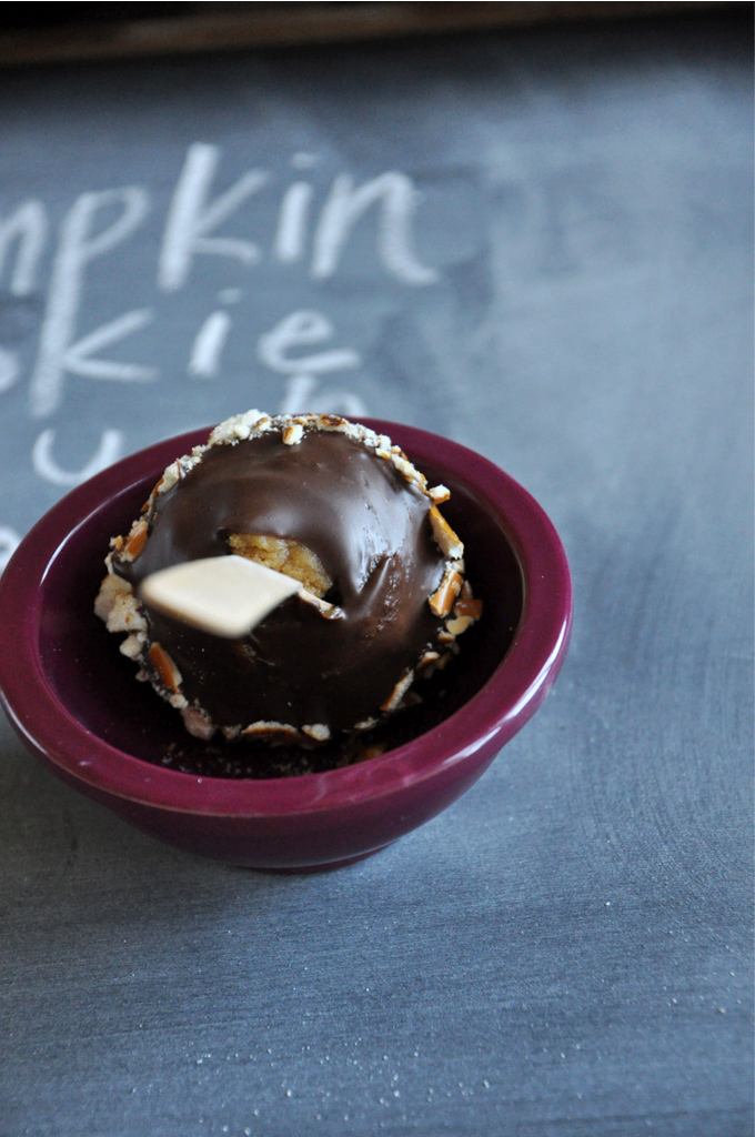 Bowl with a Pumpkin Cookie Dough Pop on a stick