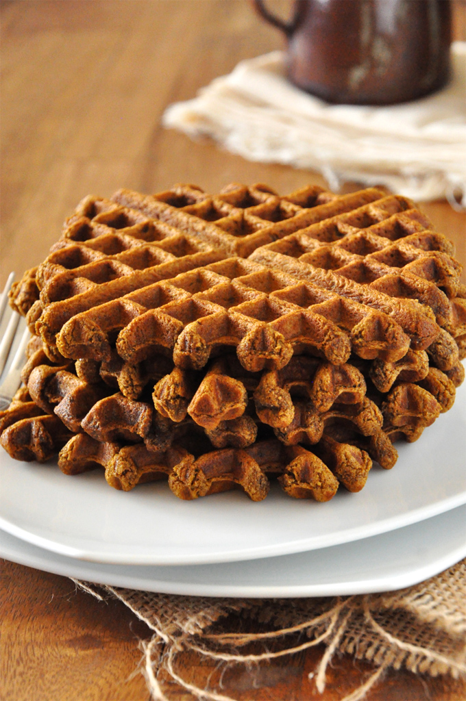 Stack of our homemade Vegan Gingerbread Waffles recipe