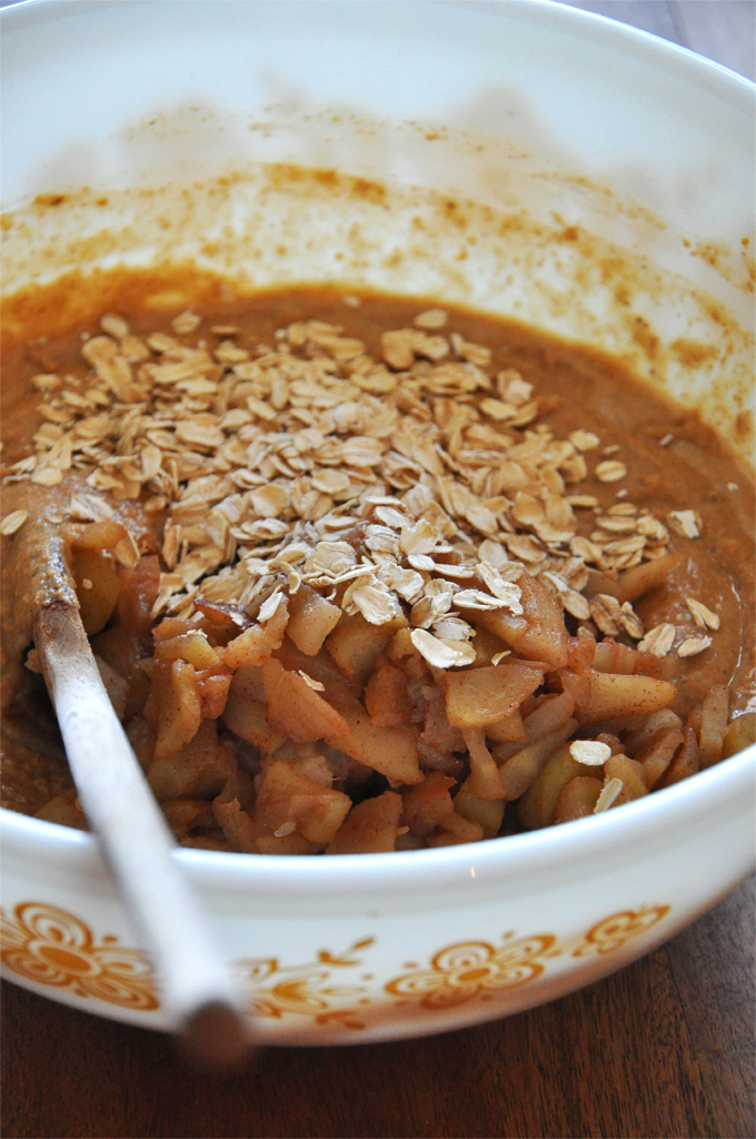 Vegan Fall Muffin Batter Bowl of batter for making our Vegan Pumpkin Apple Muffins recipe