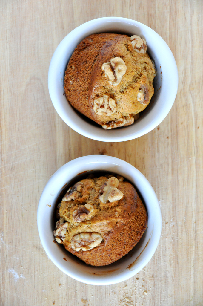 Ramekins filled with a batch of our Vegan Banana Nut Muffins for 2 recipe