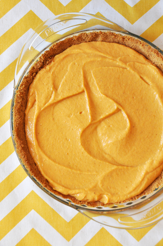 Creamy Pumpkin Pie with Cream Cheese and Graham Cracker Crust Pie pan of our Creamy Pumpkin Pie recipe perfect for Thanksgiving