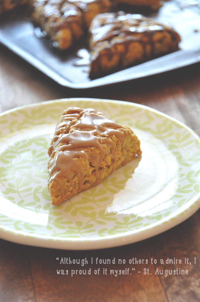 Plate with a Pumpkin Scone drizzled with Maple Glaze