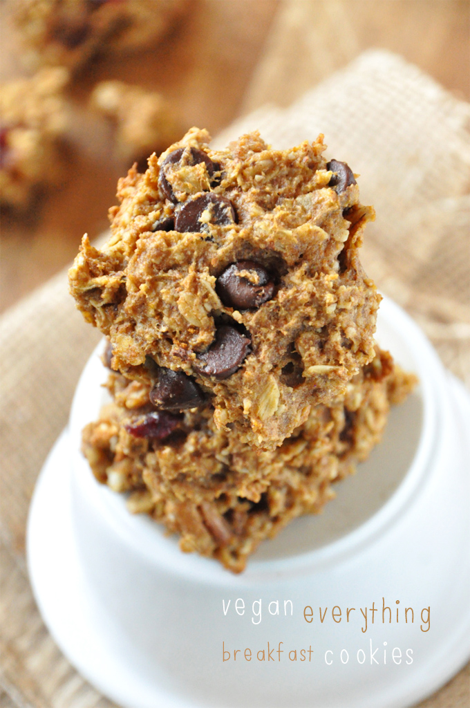Stack of our Vegan Everything Breakfast Cookies for a delicious breakfast treat