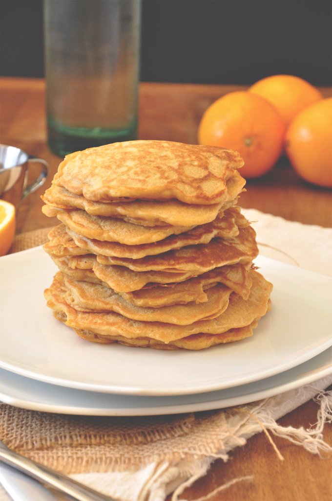 Stack of delicious Whole Wheat Griddle Cakes for a delicious winter breakfast