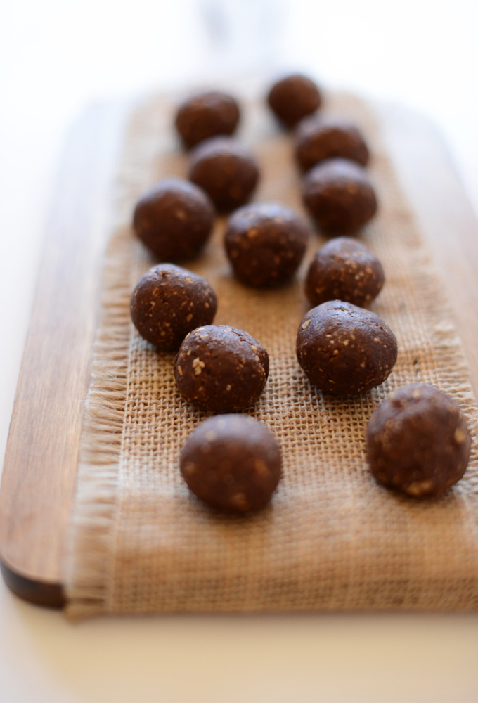 Cutting board with of a batch of our No-Bake Cookie Bites recipe