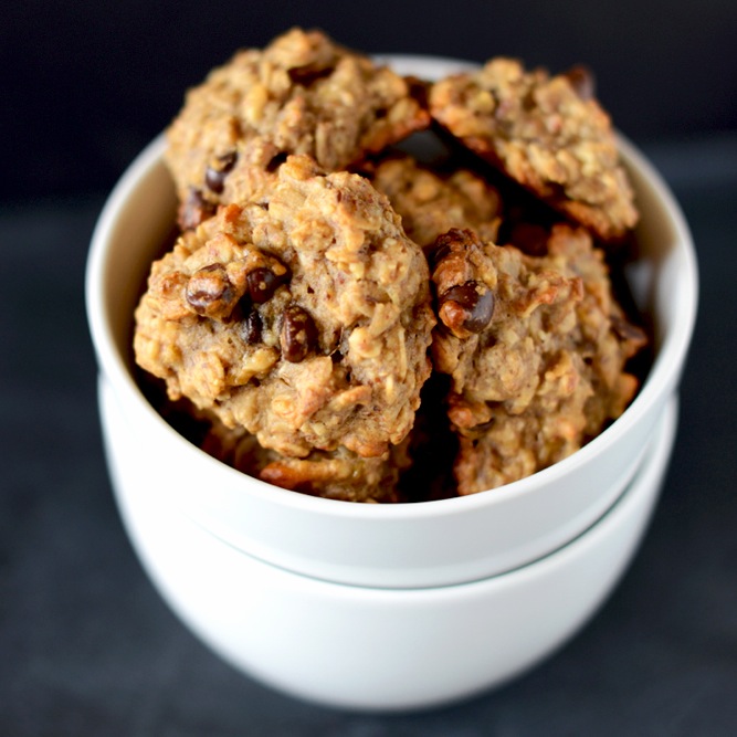 Stack of bowls filled with Vegan GF Breakfast Cookies