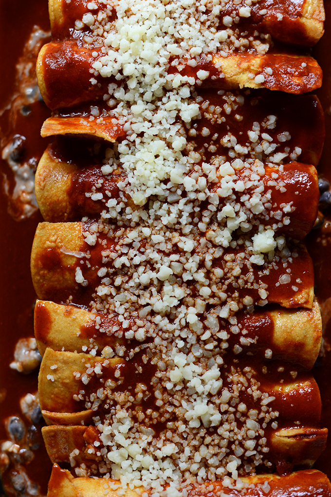 Black Bean Green Chili Enchiladas with manchego cheese