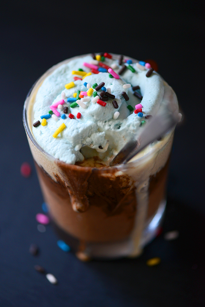 Glass of our Vegan Copycat DQ Cupcake recipe