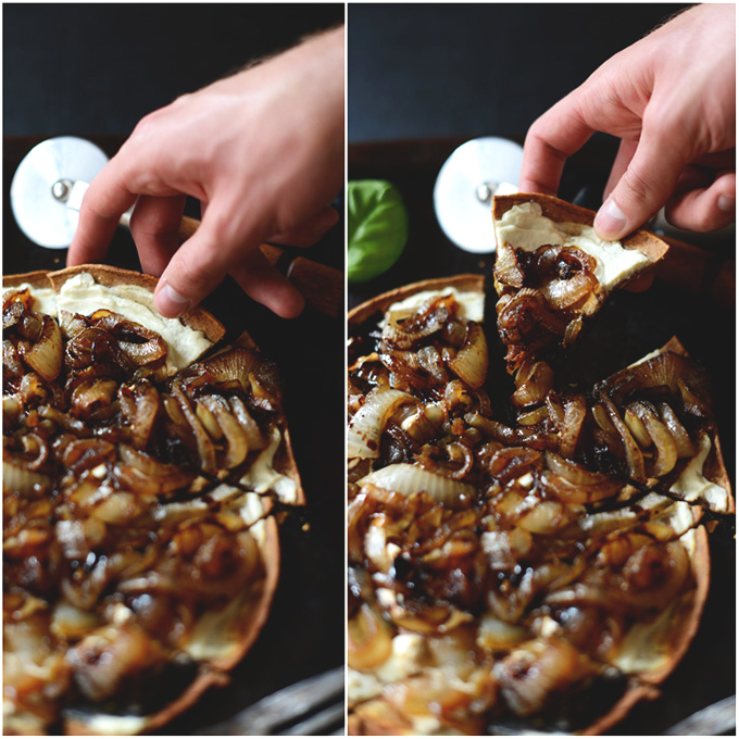 Goat Cheese Caramelized Onion Pizza | minimalistbaker.com