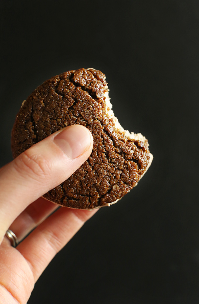 Holding up a soft and chewy Vegan Chai Ice Cream Sandwich