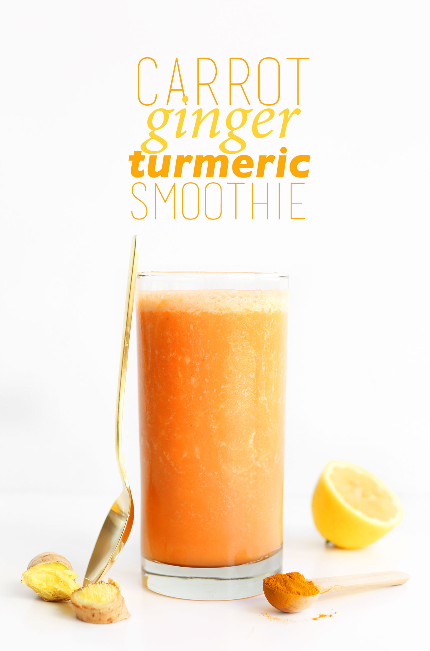 Glass of our immune-boosting vegan Carrot Ginger Turmeric Smoothie 