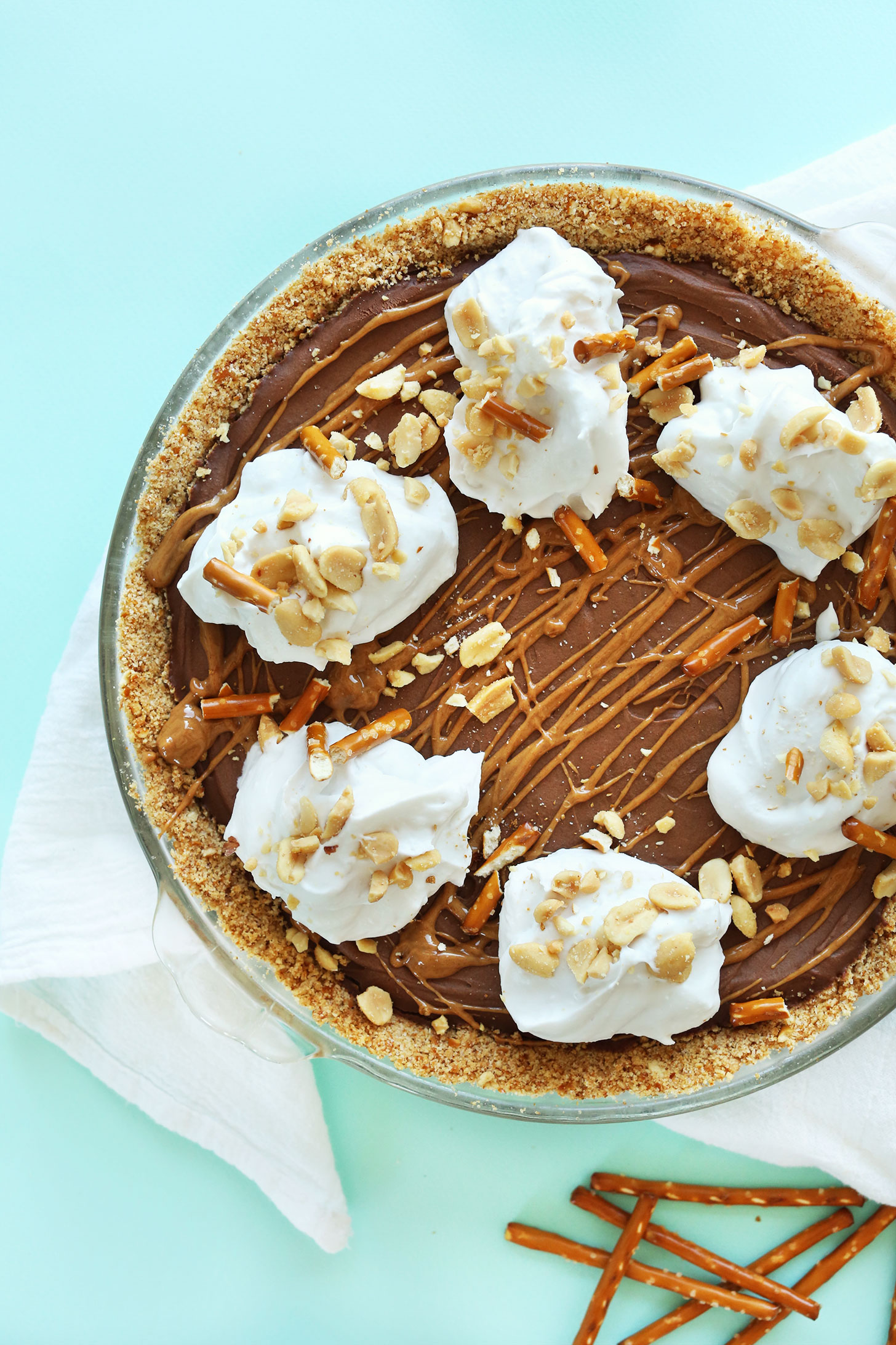 Pretzel Peanut Butter Chocolate Pie for a delicious vegan dessert recipe