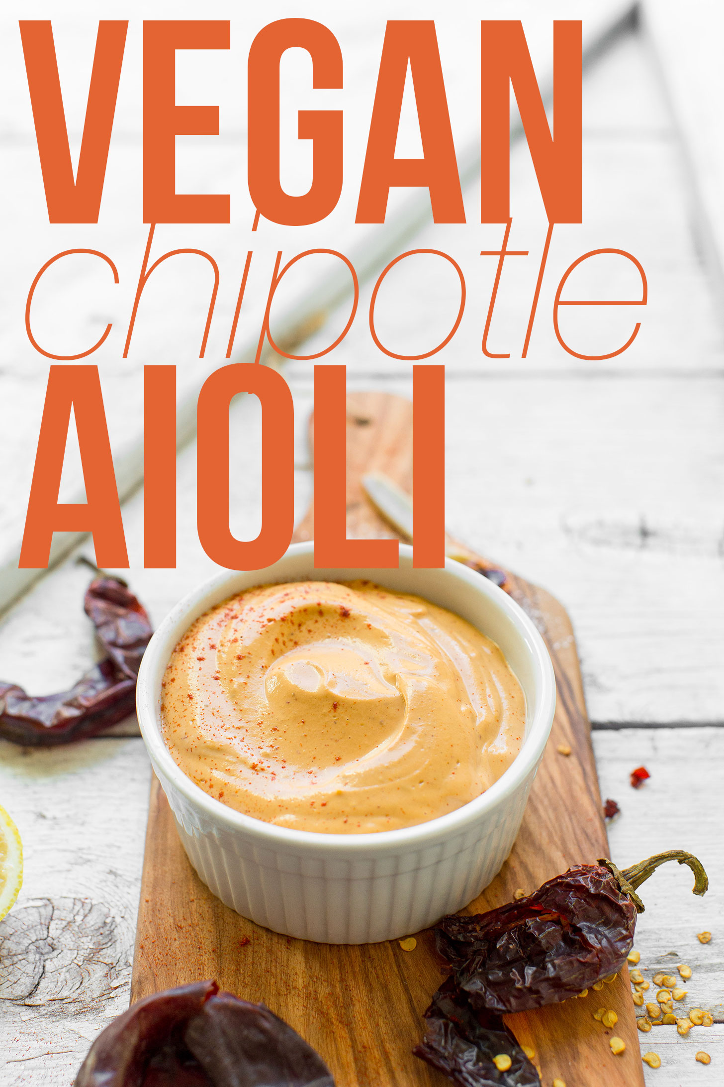 Bowl of homemade spicy vegan chipotle aioli 