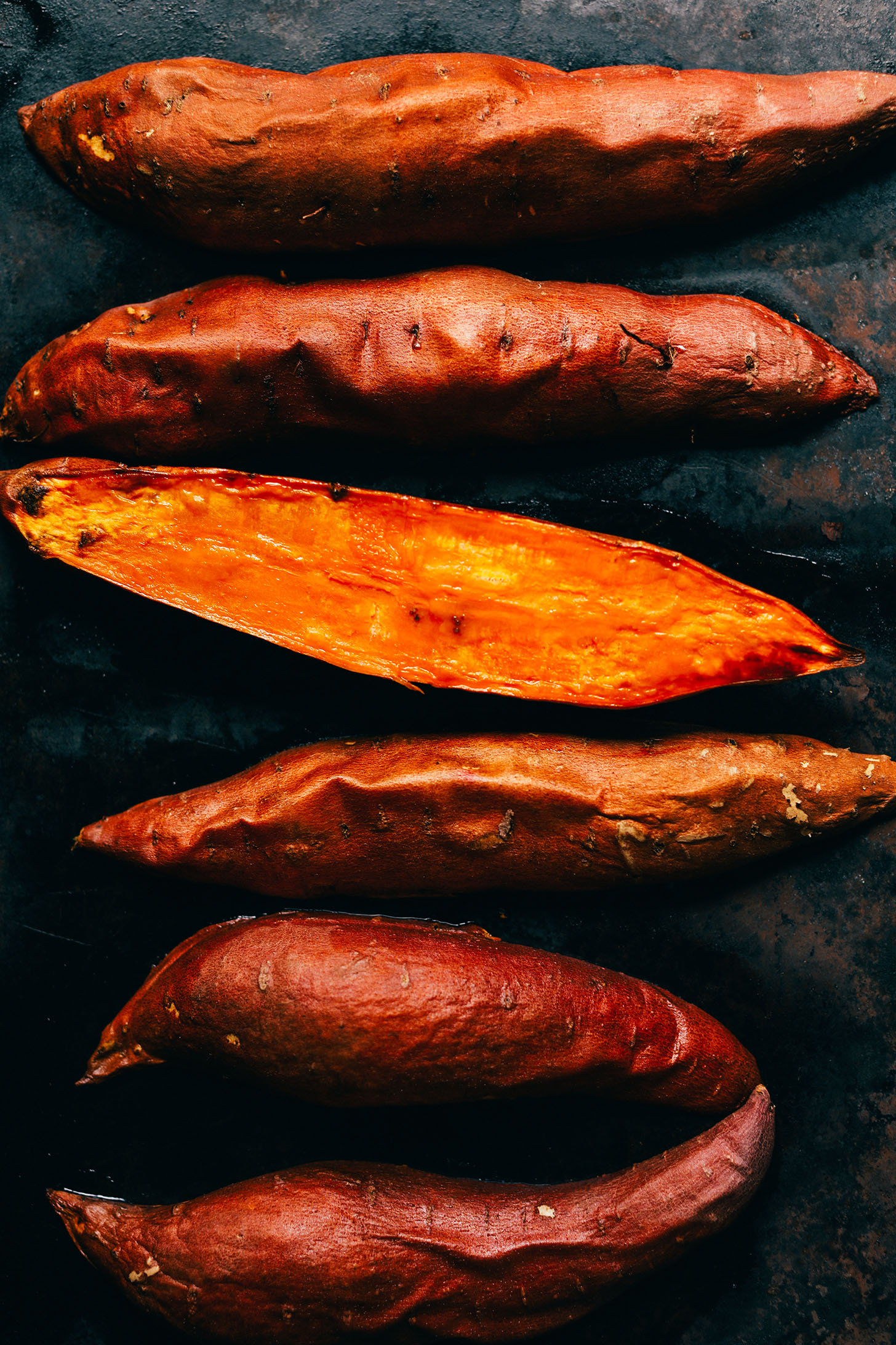 A pan of perfectly roasted sweet potatoes