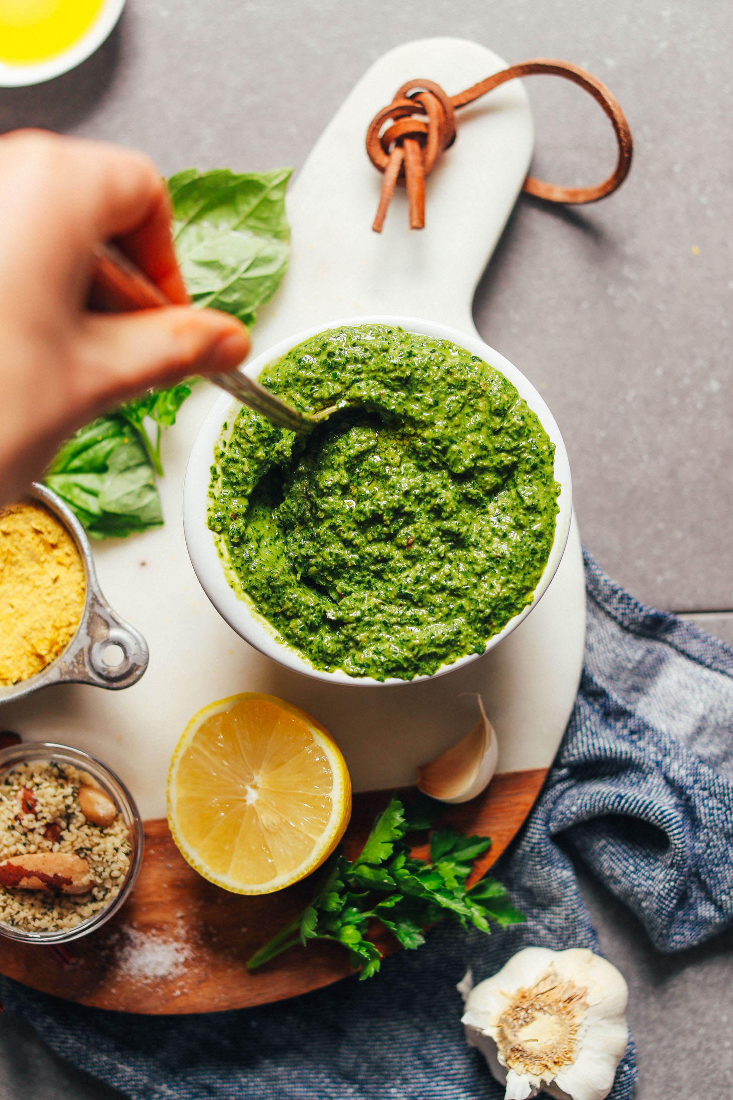 Grabbing a spoonful of our Healthy Super-Green Vegan Pesto