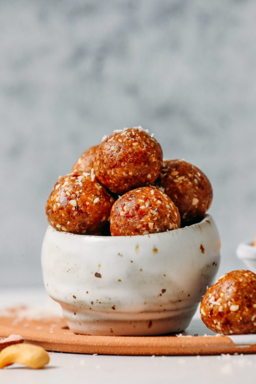 Bowl of Salted Cashew Caramel Energy Bites