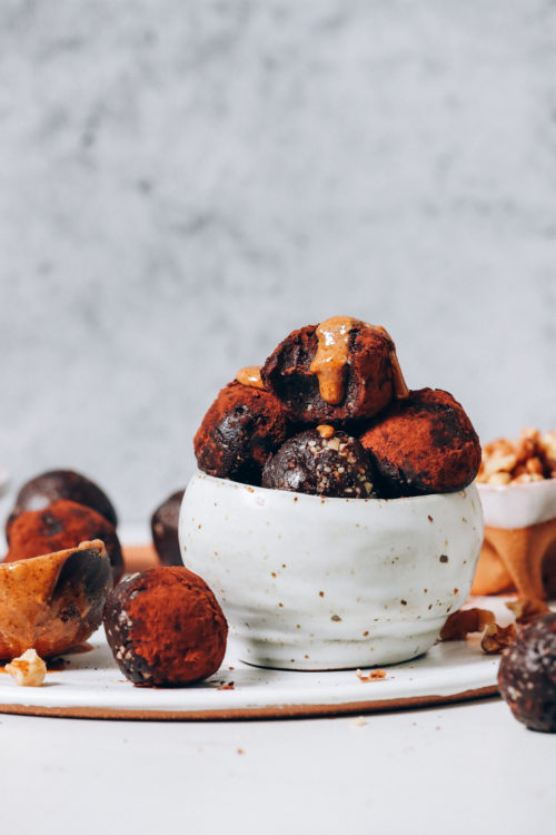 Bowl of No Bake Vegan Brownie Bites