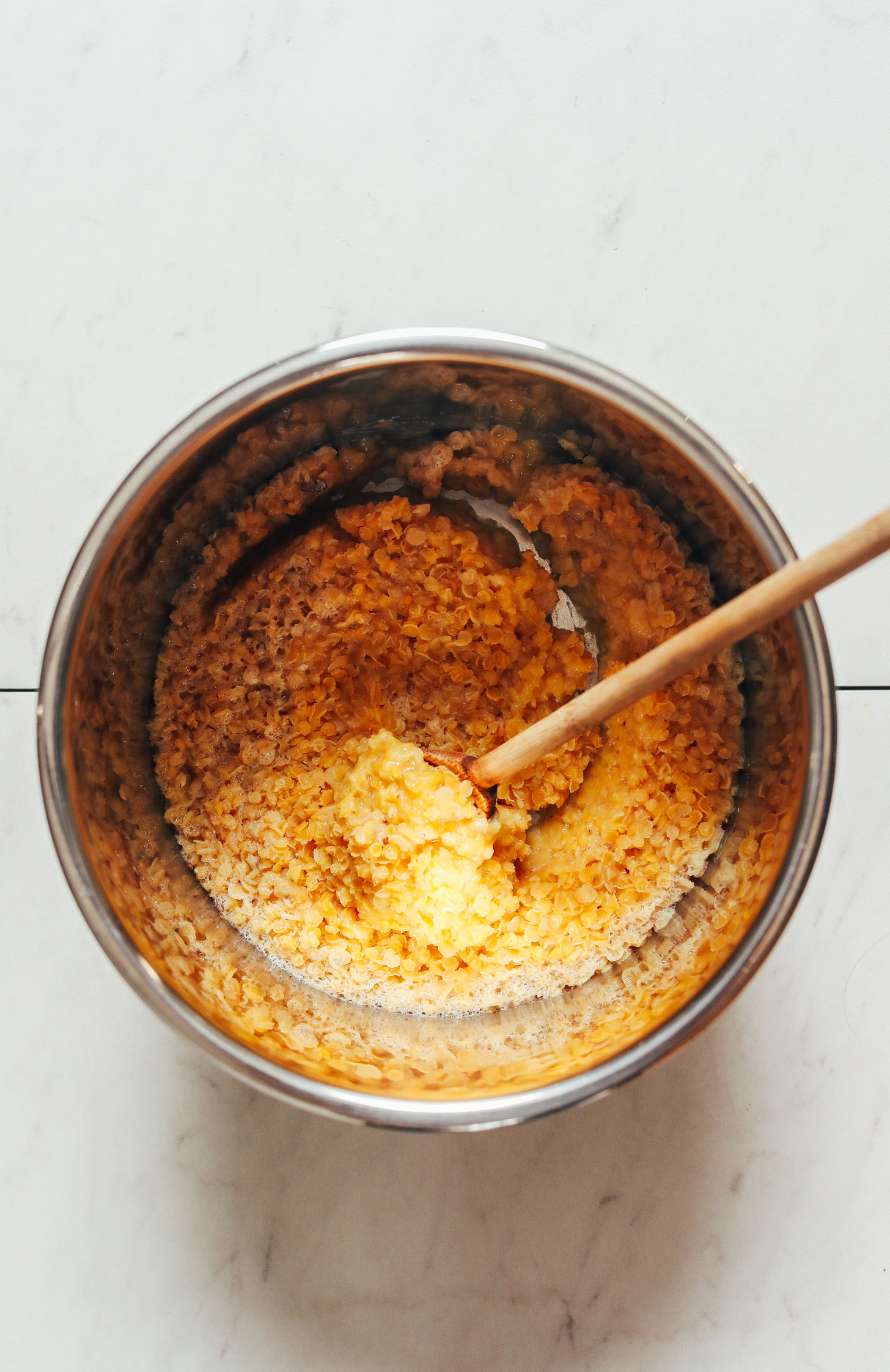 Cooked red lentils in an Instant Pot
