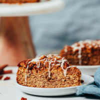 Slices of gluten free vegan coffee cake with glaze