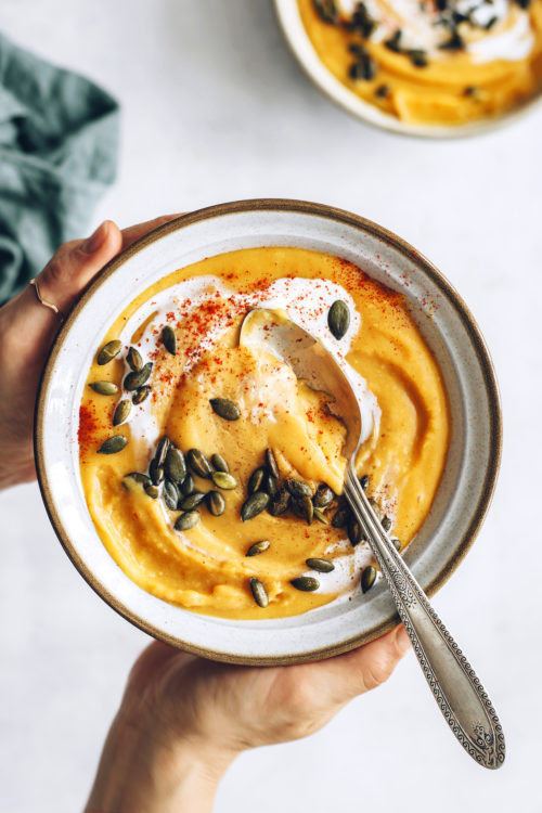 Bowl of Creamy Sweet Potato Red Lentil soup
