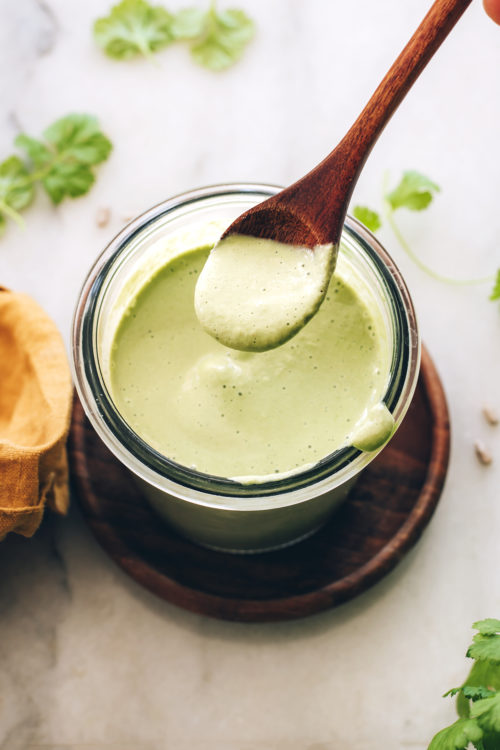 Spoon over a jar of our homemade cilantro dressing