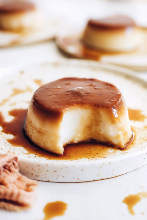 Plate with a portion of vegan flan