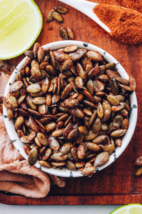 Bowl of chili lime roasted pepitas