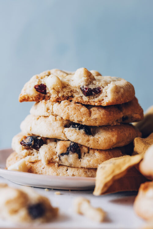 Stack of macadamia nut cookies on a plate