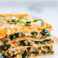 Slice of butternut squash lasagna on a plate