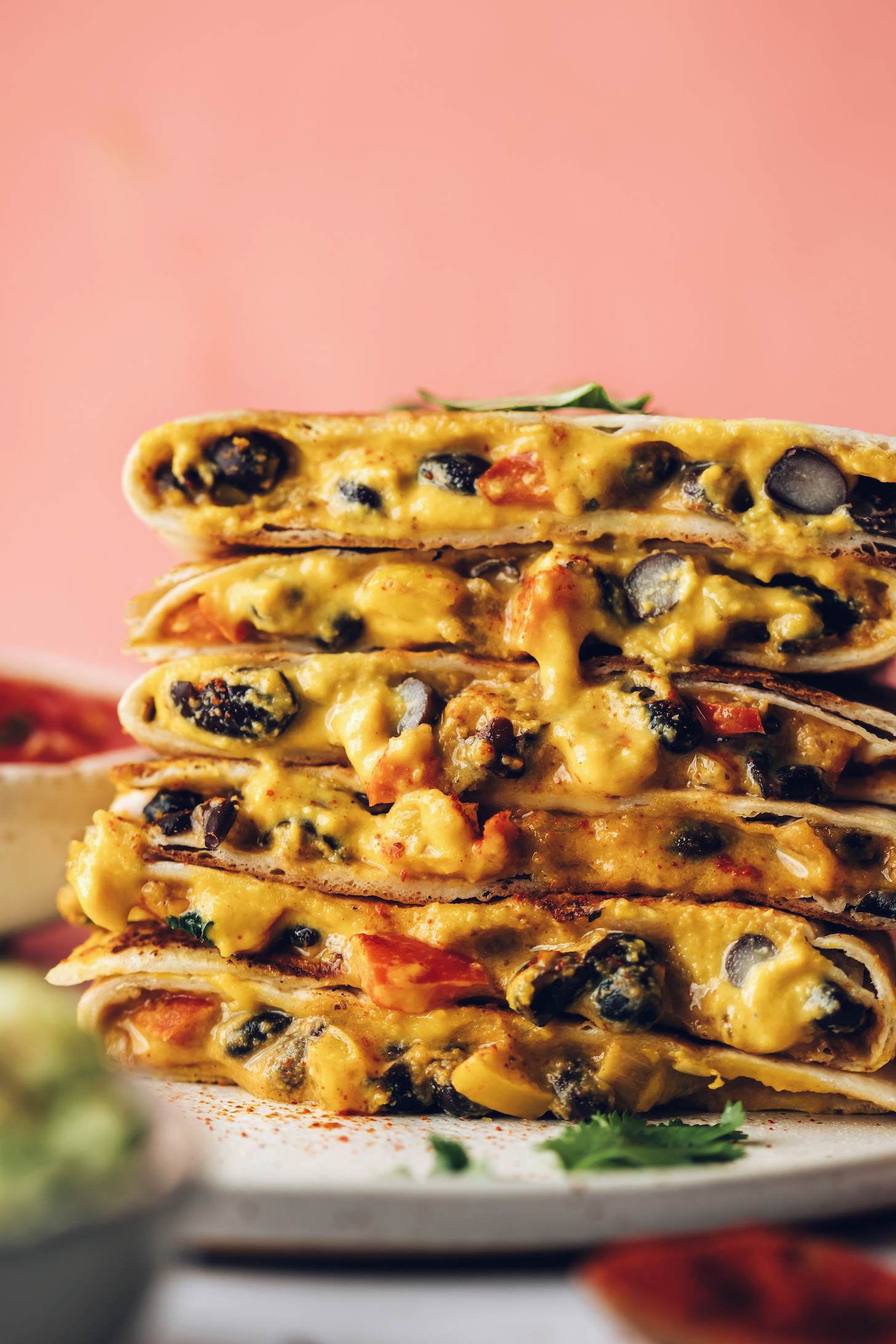 Stack of vegan black bean quesadillas
