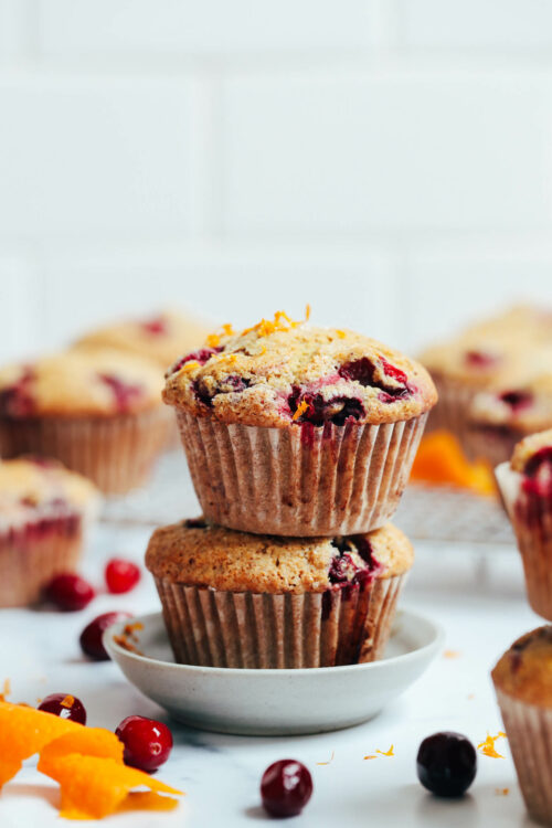 Stack of gluten-free orange cranberry muffins