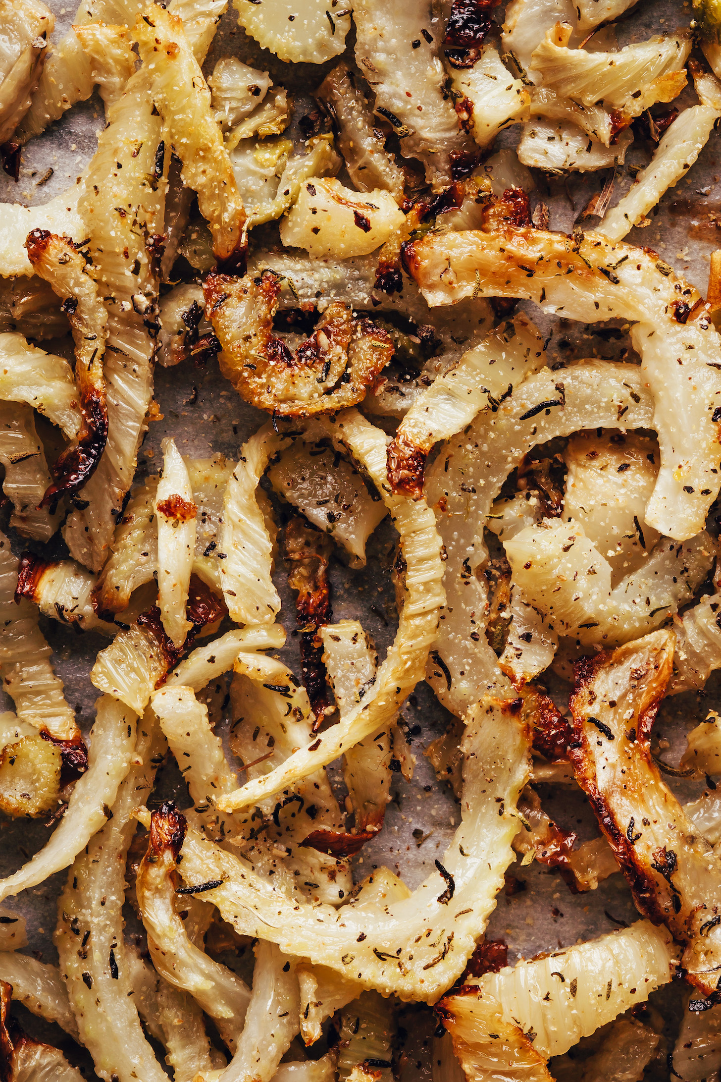 Close up shot of caramelized roasted fennel